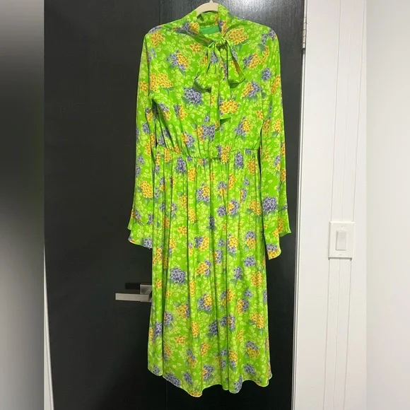 Les Rêveries Green Floral Silk Tie-Back Midi Dress Size 8 - Picture 4 of 6